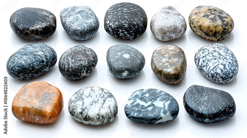 Poster Assortment of Weathered Rocks and Pebbles in Earthy Tones,Forming a Minimalist and Serene Backdrop for Design and Nature Concepts.