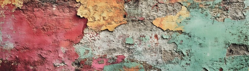 Weathered Wall with Multicolored Peeling Paint