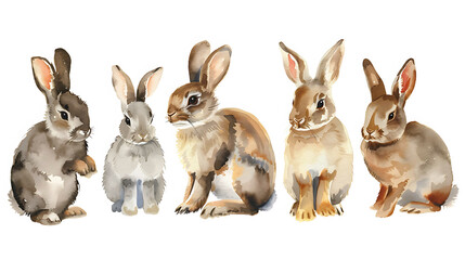 Obraz premium Set of cute rabbit or bunny watercolor isolated on white background. Painted bunnies for Happy Easter!