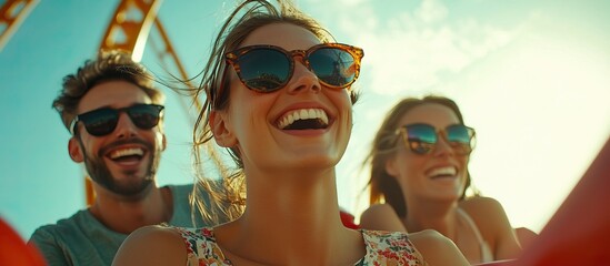 Group of friends having fun on a roller coaster