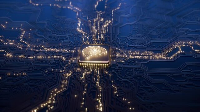 Artificial intelligence and data mining. AI model deep machine learning. Computer gpu chip technology. Futuristic cyber innovation automation and autonomous brain. Generative neural network 3D