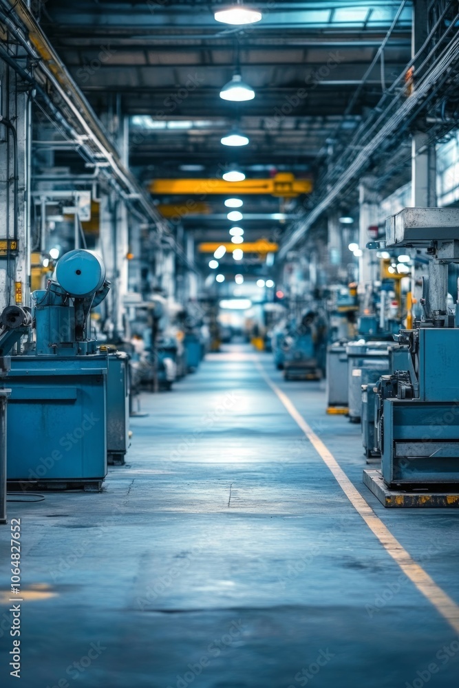 Poster the depot features multiple machines lined up neatly, illuminated by overhead lights, creating an or