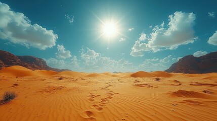 Naklejka premium Sand dunes stretch across the vast desert landscape, meeting the boundless sky