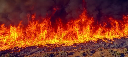 Forest wildfire nature disaster. Ecology global warming. Climate change. Generative AI technology.