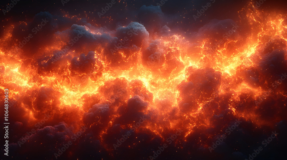Poster dramatic,fiery explosion with blazing,scorching flames erupting with intense,powerful energy and cha