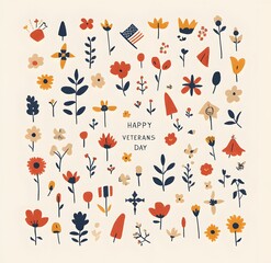Happy Veterans Day Floral Illustration