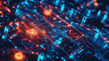 Fototapeta premium A world of digital locks and intricate circuits glowing