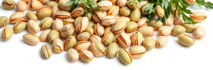 Top view of pistachio nuts without shells, showing whole nut kernels, culinary, pistachios