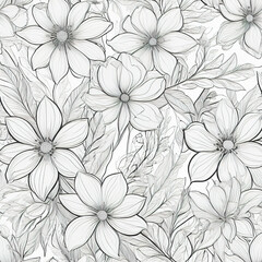  Linear floral seamless pattern with delicate line flowers, ideal for illustrations and backgrounds.