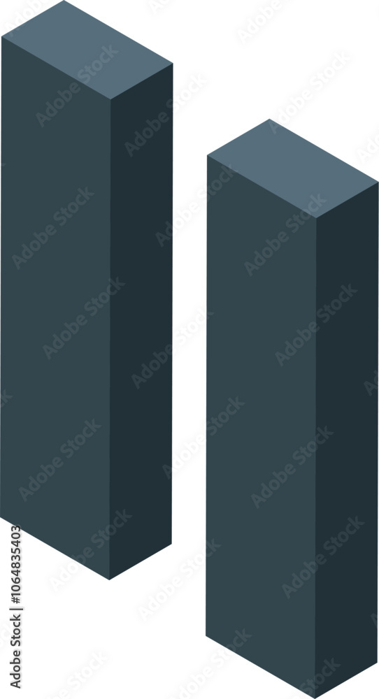 Poster pause button symbol is depicted by two gray rectangular parallelepipeds in isometric view, creating 