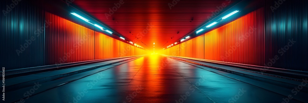 Aufkleber futuristic illuminated tunnel with vibrant converging lights creating a dramatic architectural passa