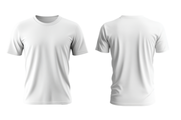 Set of front and back view of white plain t-shirt mockup isolated on white background. Casual wear design and fabric texture