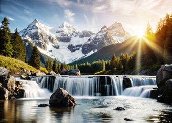 Fototapeta premium waterfall in the mountains. waterfall, water, river, nature, stream, cascade, landscape, forest, fall, rock, green, falls, park, flowing, creek, beautiful, tree, stone, flow, spring, scenic, natural, 