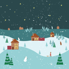 Naklejka premium christmas winter scenery vector flat simple clip art.eps