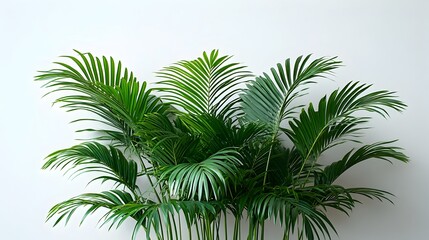 Lush,verdant tropical palm tree with vibrant green foliage and leaves isolated on a clean,white background. Scenic,photogenic nature scene perfect for summer,travel,or vacation design.