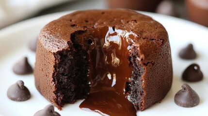 Delicious Chocolate Lava Cake Dessert with Melted Chocolate Center