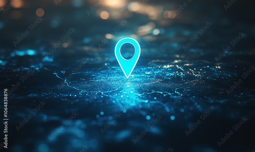 Aufkleber a luminous blue digital map pin floats above a sleek background, hinting at navigation and location 