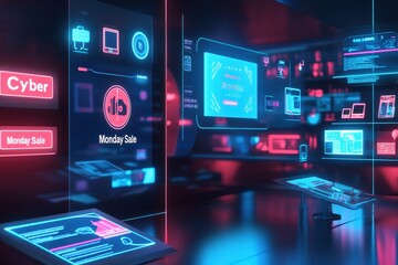 Fototapeta premium Interactive Product Display: An interactive display of tech gadgets with rotating views and 
