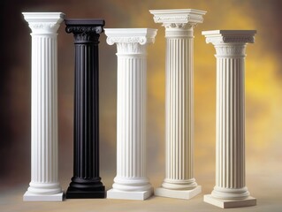 Fototapeta premium A collection of decorative columns in various colors and styles, showcasing architectural elements.