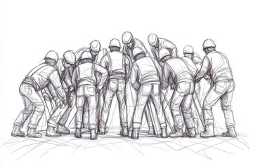 Obraz premium Group of workers collaboratively lifting heavy object to demonstrate teamwork and strength in action
