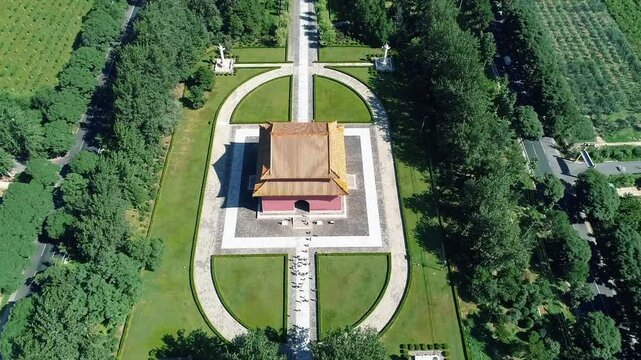 Aerial drone view of Ming Tombs Changling mausoleum in China,Asia.&nbsp;The Ming Tombs, Sacred Way,The Ming Tombs, Beijing, China.&nbsp;Mausoleums built by the emperors of the Ming dynasty of China.