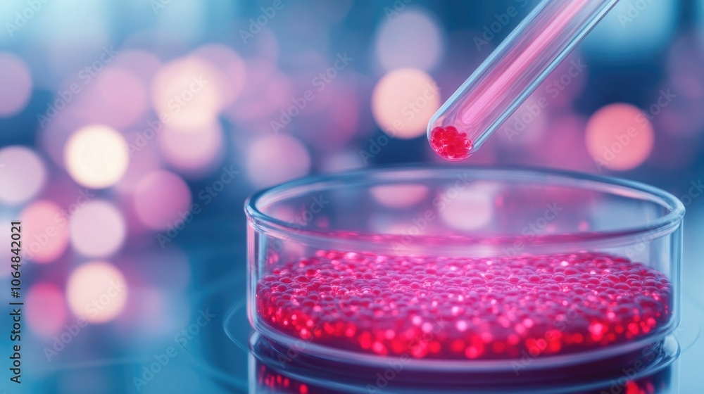 Poster detailed close up view of a lab grown organoid model with glowing cells reacting to the application 