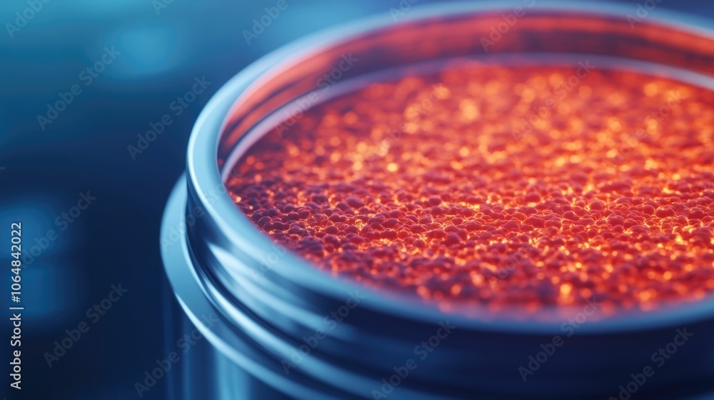 Poster a close up view of a lab grown organoid with various drug compounds being applied and the resulting 