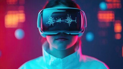 Pharmaceutical scientist wearing augmented reality glasses to virtually visualize the molecular structure of a drug