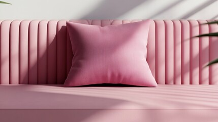 Pink Sofa with Pillow and Sunbeams  Minimalist Living Room Interior Design