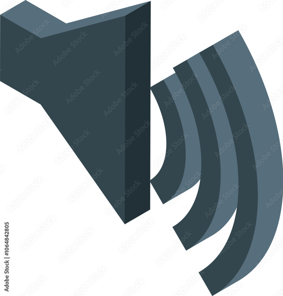 Poster sound waves emanating from a loudspeaker in an isometric view, representing audio technology and sou