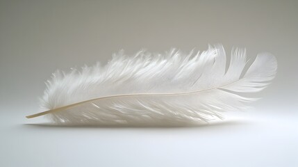Obraz premium Serene,delicate white feather floating in natural soft focus studio lighting with ample copy space. Elegant,minimalist,premium style image with a calming,zen-like atmosphere.