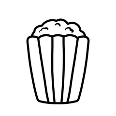 Popcorn box in black line icon for watching movie in cinema cartoon vector illustration