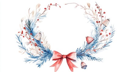 Obraz premium Watercolor Christmas floral wreath chrismas decoration vector illustration,Christmas floral frame or winter floral wreath consisting of flowers,Crown,Arch,Suitable for holiday invitation card.