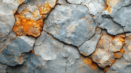 A textured surface of cracked rocks with orange rust accents.