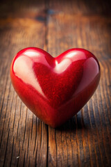 Fototapeta premium red heart on wooden background. heart, love, valentine, symbol, romance, shape, day, red, romantic, valentines, decoration, holiday, sweet, food, passion, celebration, sign, gift, isolated, design, pi