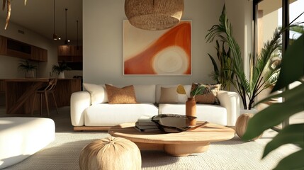 Modern home decor featuring a comfortable white sofa,