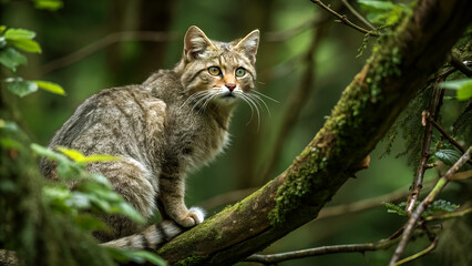 Naklejka premium cat peeking beside the tree.