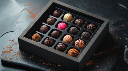 A luxurious chocolate truffle box with assorted flavors 