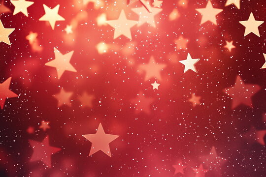 Banner watercolor Christmas stars background, empty frame , festive design, red and golden, Xmas poster, greeting card, copy space	
