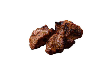 Pieces of beef meat cut into slices, marinated with salt and spices
