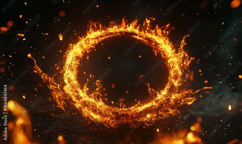 Poster a ring of fire with dynamic flames dancing around, creating a powerful and intense visual effect, se