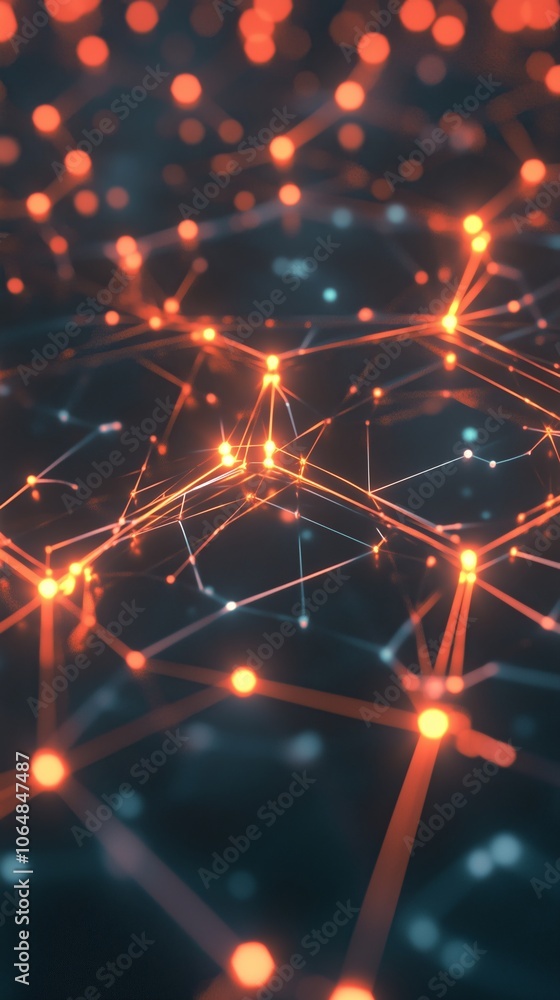 Poster abstract illustration of interconnected nodes and glowing lines representing network connectivity an