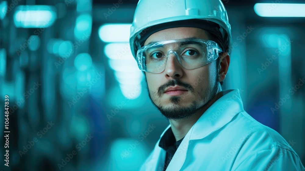 Poster portrait of a lab technician carefully analyzing fuel components using specialized testing equipment
