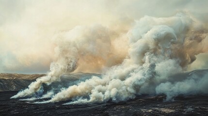 Fototapeta premium The sky is filled with smoke and clouds, creating a sense of chaos