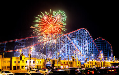 Blackpool Often Hosts Fireworks Displays Here Seen At The Famous Pleasure Beach Location