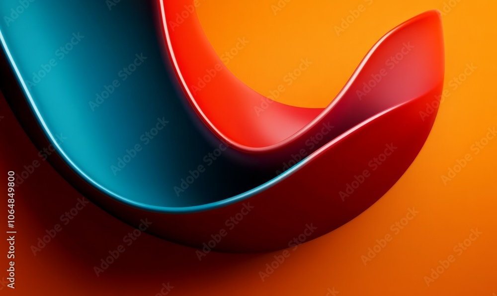 Poster a close-up image of two contrasting color objects merging together in a smooth curve