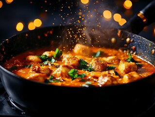 Naklejka premium Brazilian moqueca fish stew with coconut milk and palm oil, captured in a seaside beach shack restaurant