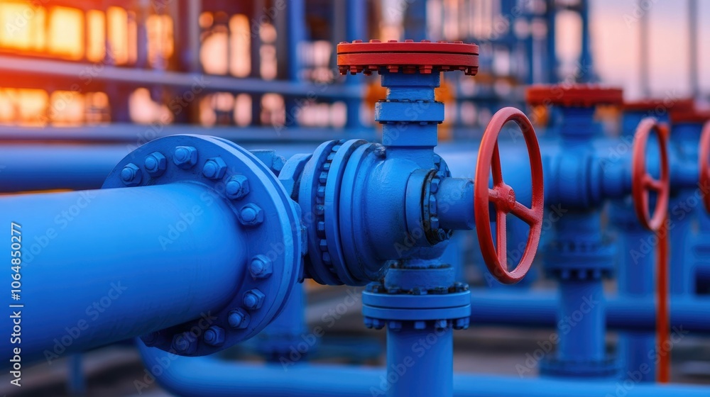 Poster captivating close up view of the complex network of pipelines and equipment at a sophisticated gas r