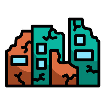ruined buildings teal orange color clip art preview