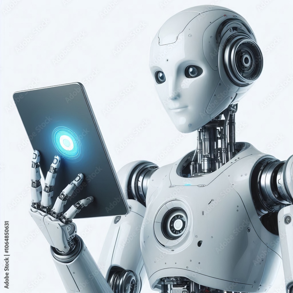Poster isolated robot cyborg ai with technology and metal equipment, 3d rendering of a powerful robotic obj